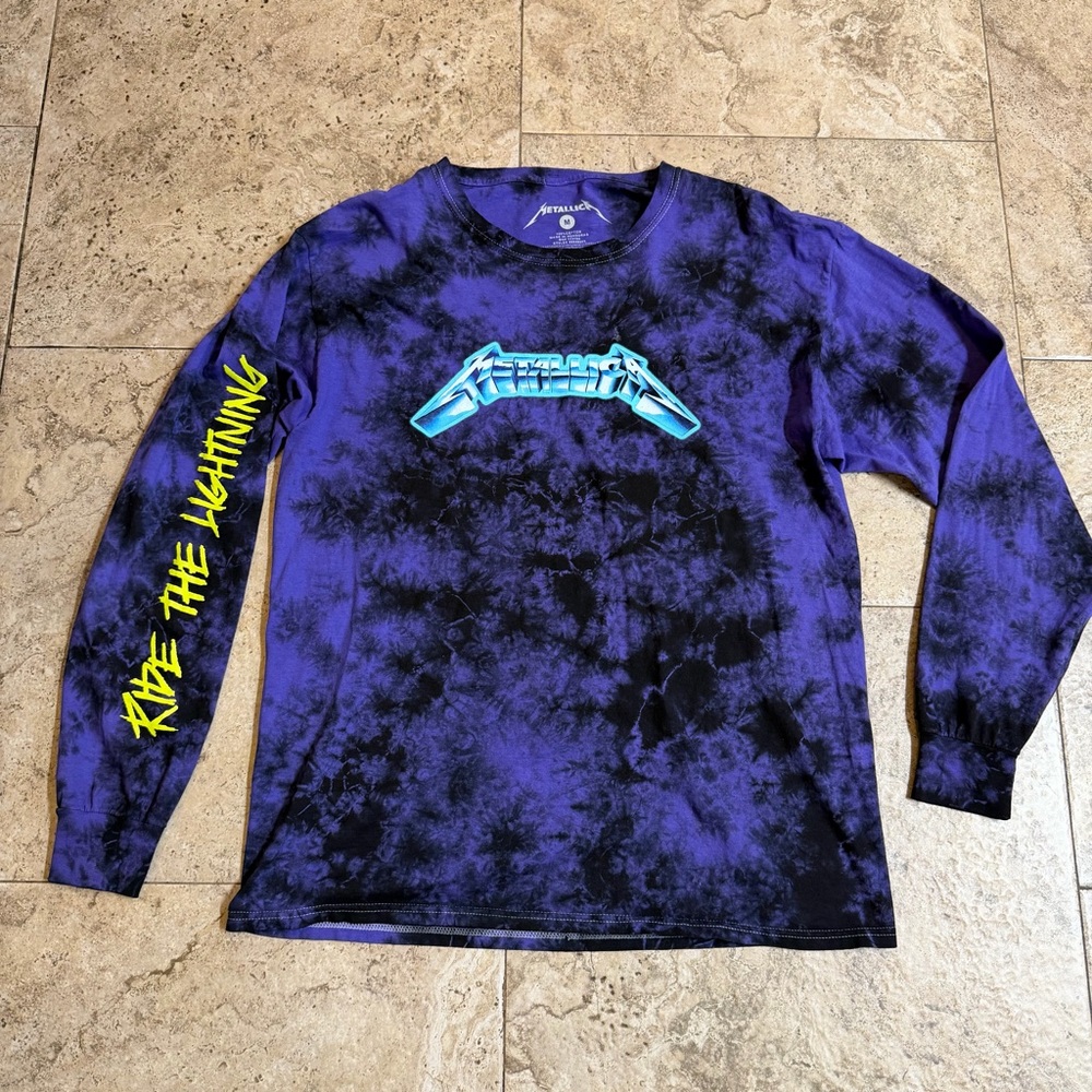 Metallica Ride The Lightning Tie-Dye Purple Long Sleeve T-Shirt Men's M